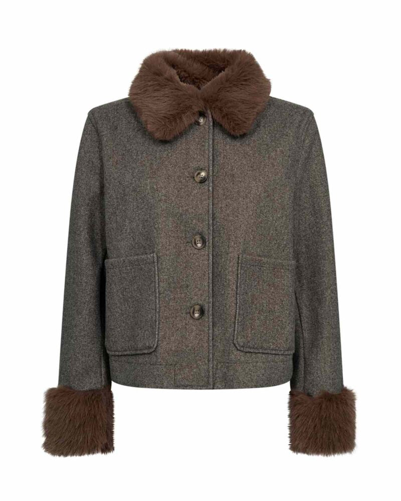 Yanna Jacket with Fur Collar Women Morel Melange | Smilebutiken - Freequent
