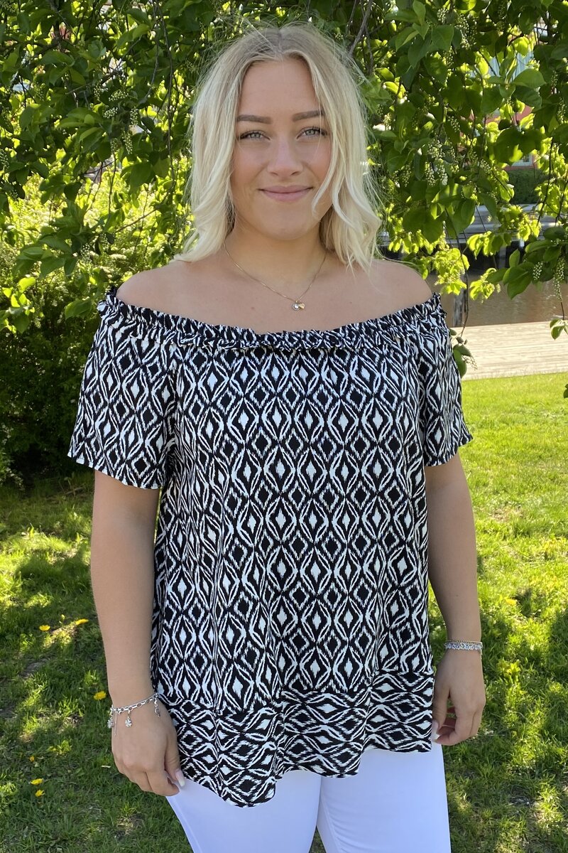Noa Patterned Black Blouse - Zabaione