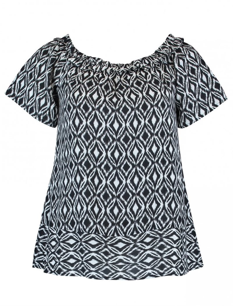 Noa Patterned Black Blouse - Zabaione