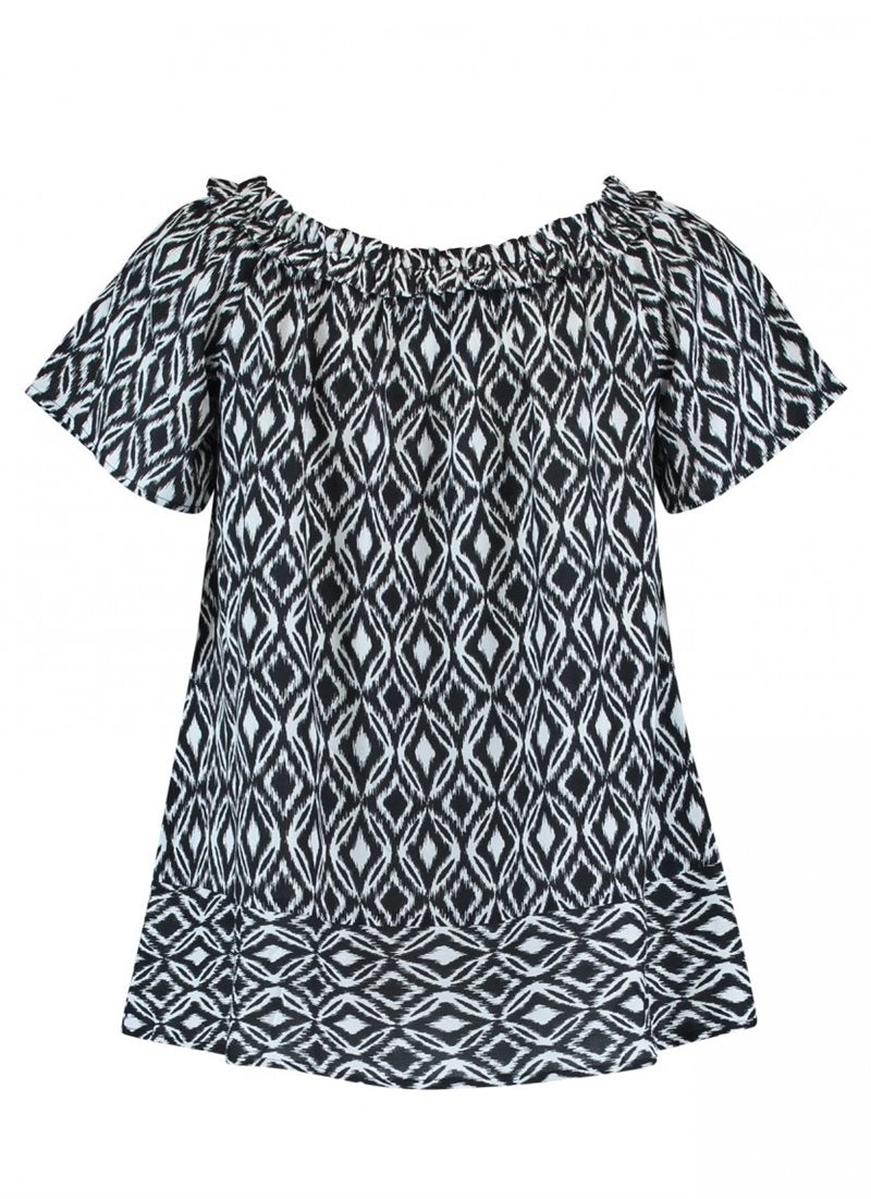 Noa Patterned Black Blouse - Zabaione