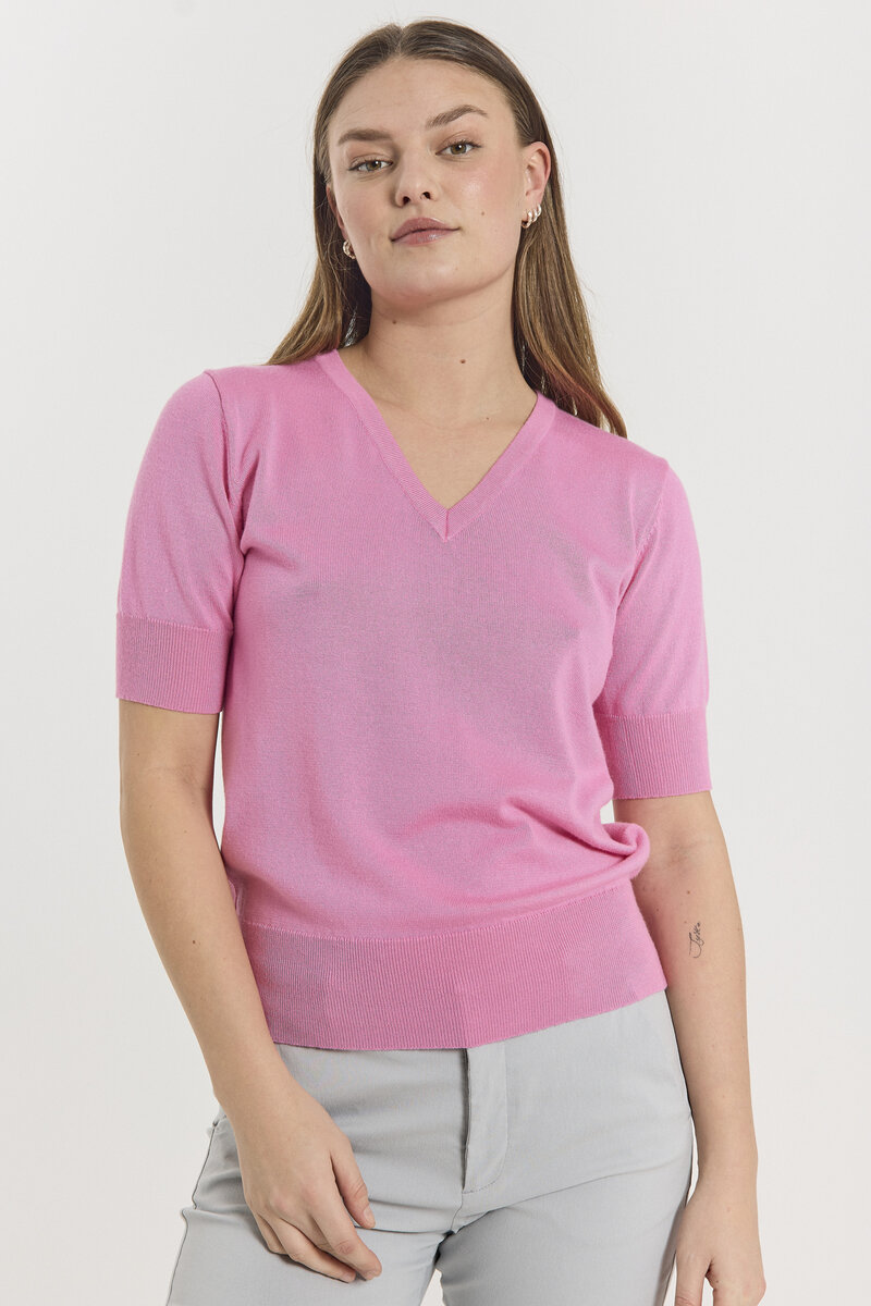 Freequent-Katie-Kortarmad-Pullover-Dam-Fuchsia-Pink-1