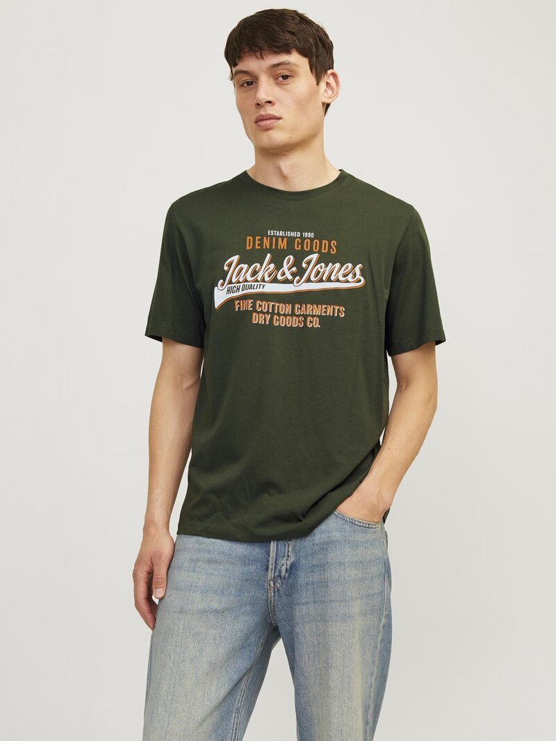 Jack---Jones-Logo-T-shirt-Herr-Kombu-Green-1